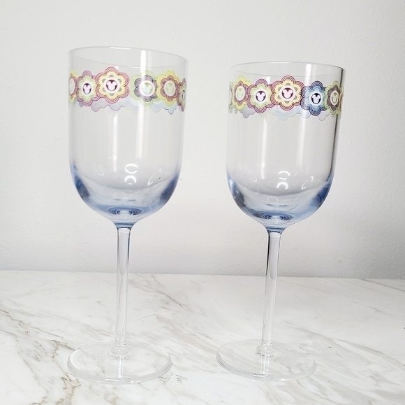2 Disney Parks Multicolor Mickey Border Shatter Proof Stem Wine Glasses - Picture 2 of 5